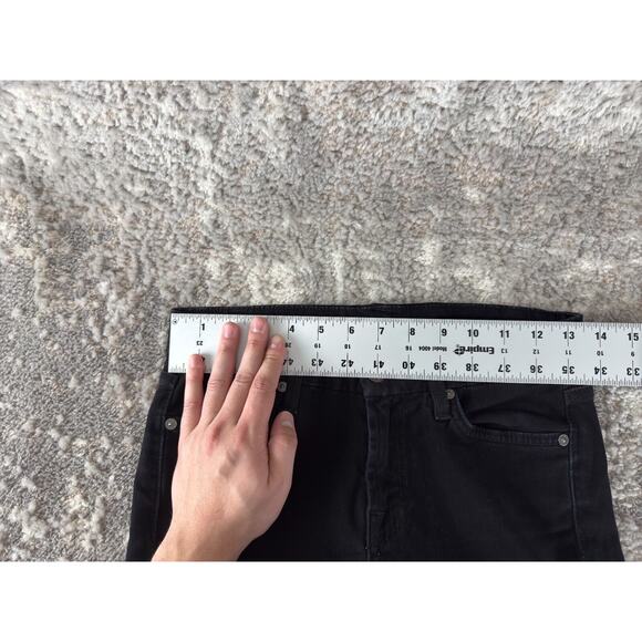 7 For All Mankind Sz 25 Skinny Tapered Leg Dark Denim Jeans Pants Black Stretch - Picture 5 of 13